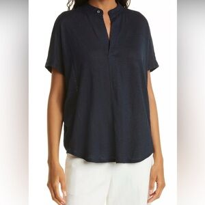 Club Monaco jandina linen split neck top - navy